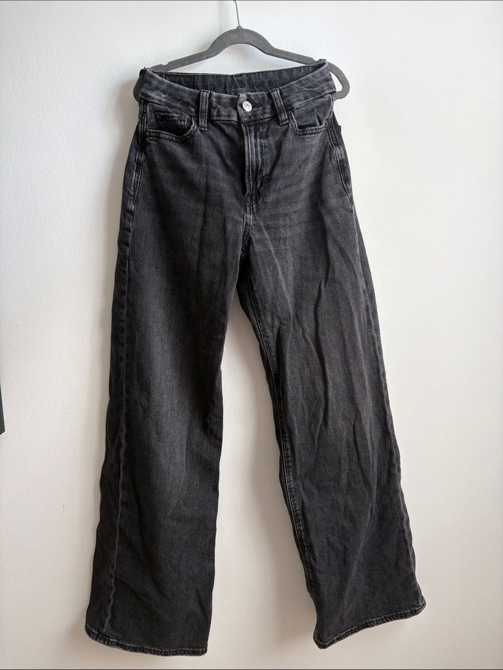 American Eagle Black Curvy Super High-rise Baggy Wide-Leg Stretch Jeans
